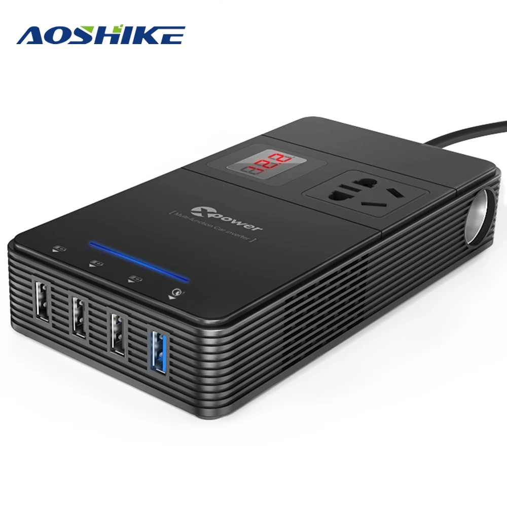 

Aoshike Car Inverter 24V to 220V Auto Power Inverter Voltage Converter Car Air 4 USB Charger Triangle Socket Digital Display