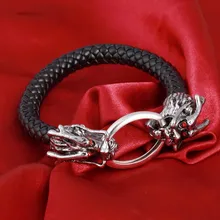 Высококачественный черный плетеный кожаный браслет китайский дракон браслет с темно-красным глазом мужские ювелирные браслеты pulseira Bijoux