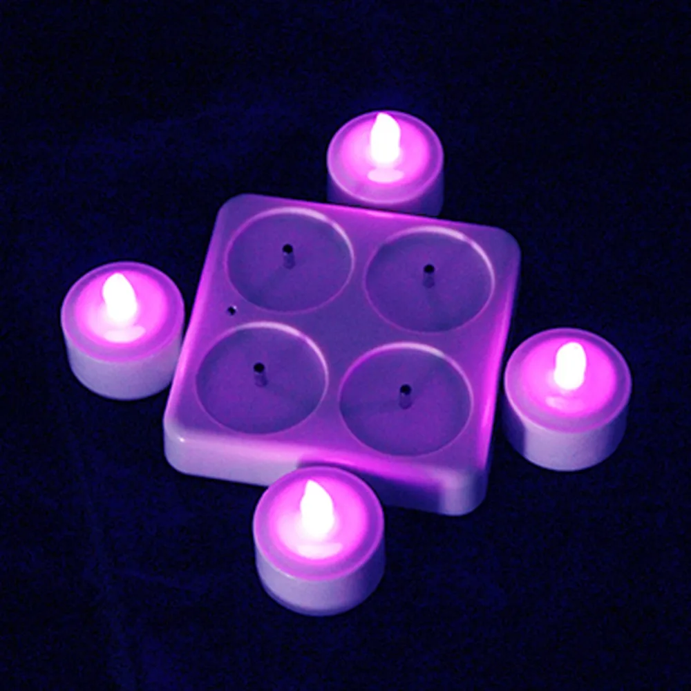 Purple Color Flame Tea Candle Lights 4 pcs /set Flickering Flameless