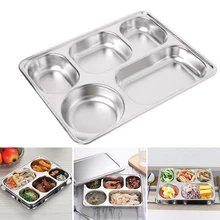 

5 Sections Stainless Steel Lunchbox Divided Lunch Food Serving Box Tray And Cover Set Kitchen Accessories
