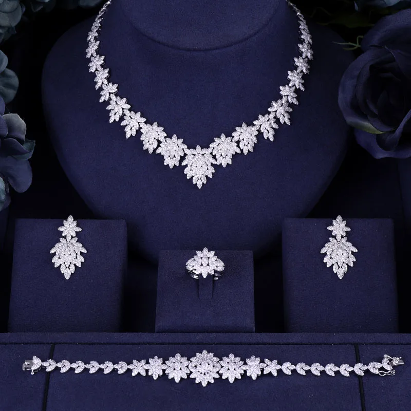 

jankelly Hotsale African 4pc Bridal Jewelry Sets New Fashion Dubai Necklace Sets For Women Wedding Party Accessories Design