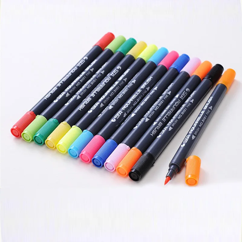

Dual Tip Brush Marker Pens Highlighter Pen Anime Painting Oil Color Pen Coloring Book Journal S7JN