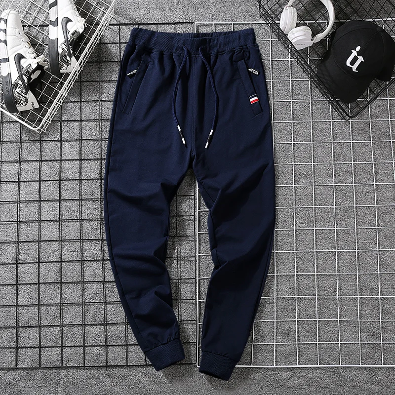 Повседневные мужские спортивные штаны из хлопка на весну и осень, штаны для бега с карманами на молнии, мужские брюки с эластичной резинкой на талии, высокое качество, Homme 619 - Цвет: Синий