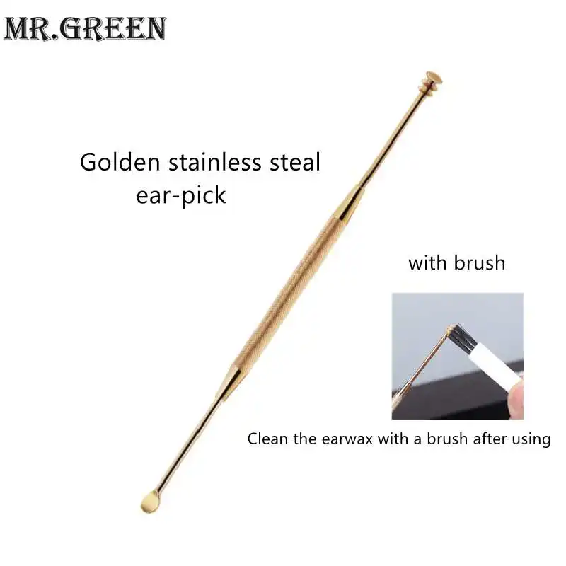 Mr. Green Ear Cleaner Remove Earwax Earpick Высокое качество золото нержавеющая сталь украсть мягкую кожу спиральная кюретка двухсторонний инструмент