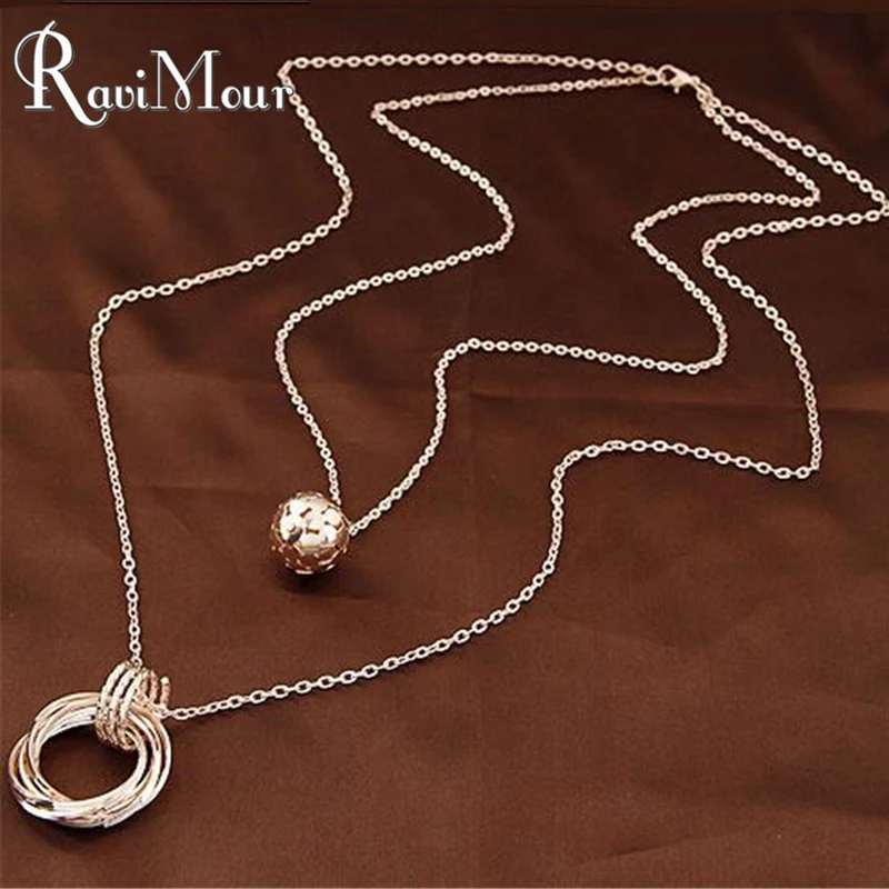 Gold/Silver Plated Double Chain Balls Circles Long Necklaces & Pendants Fashion Statement Colares Femininos Women Jewelry 2016