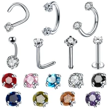 1 шт Стальные CZ драгоценные камни Спиральные серьги кликер Нос Винт Шпилька пирсинг пупка кольцо для пирсинга живота ноздри Серьги Козелок Nariz кольцо гвоздики ювелирные изделия