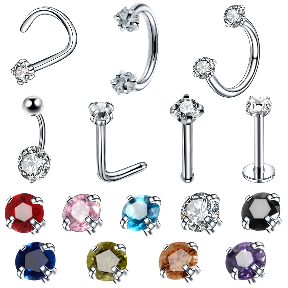

1PC Steel CZ Gem Ear Helix Clicker Nose Screw Stud Piercing Navel Belly Piercings Nostril Earring Tragus Nariz Stud Ring Jewelry