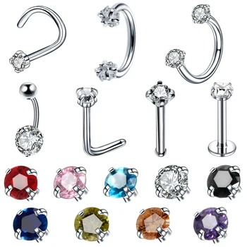 

1PC Steel CZ Gem Ear Helix Clicker Nose Screw Stud Piercing Navel Belly Piercings Nostril Earring Tragus Nariz Stud Ring Jewelry