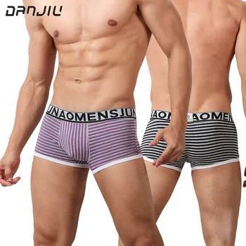 

DANJIU Cotton Stripe Underwear Men Sexy Male U Convex Underpants Men's Breathable Boxer Shorts Low Waist Masculinas Calzoncillo