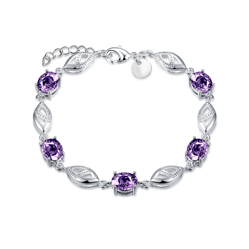 

Garilina Five purple cubic zirconia connected silver bracelet for women wholesale B2043