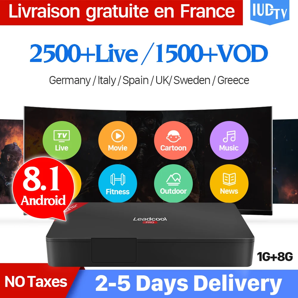 

Leadcool Pro RK3229 Android 8.1 1+8G English German Italian Turkish IPTV Spain Europe IUDTV IP TV 1 Year Smart Android 8.1 Box