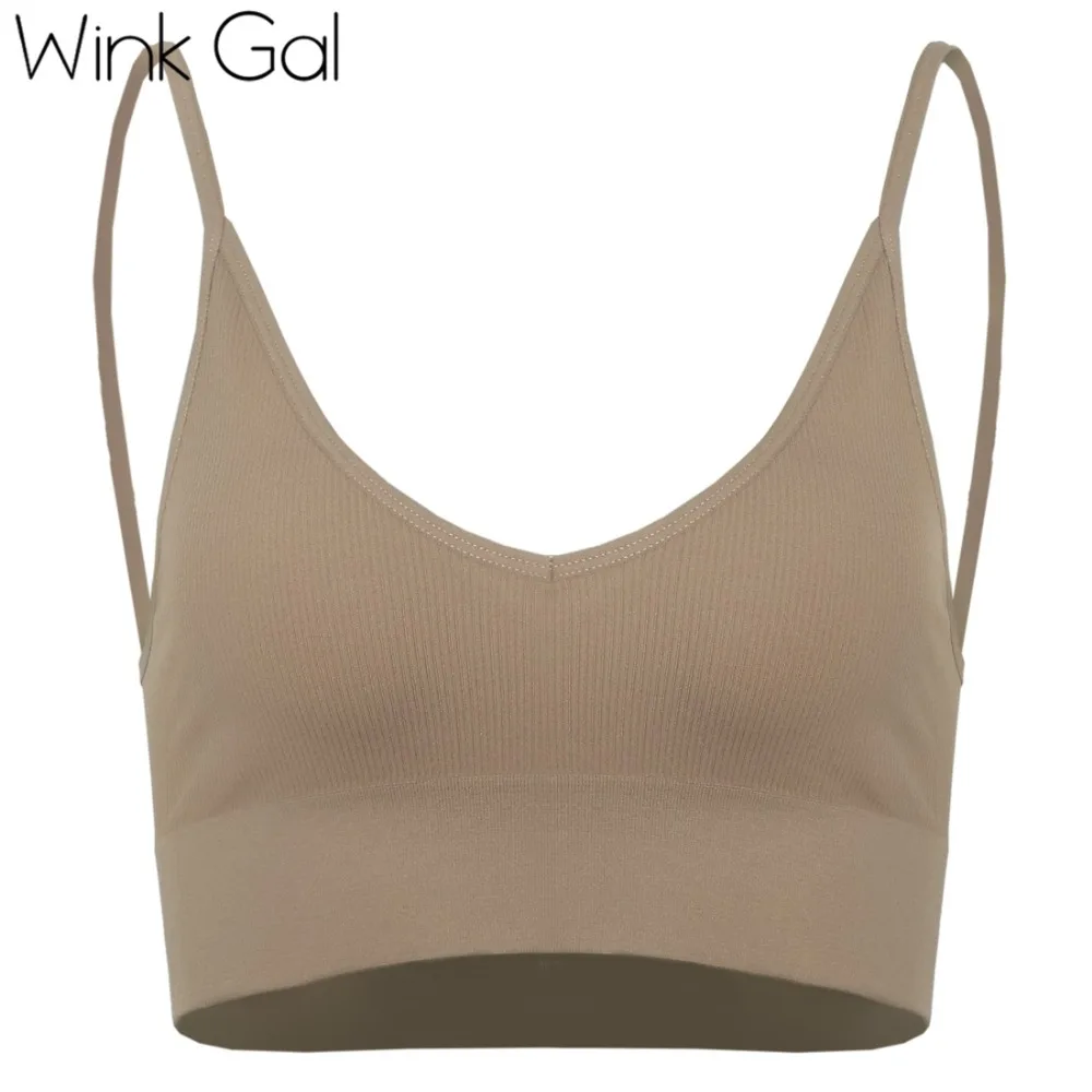 Wink Gal Brief Chic Female Crop Top Summer Beach Tank Top Casual Spaghetti Strap Tune Top Street-wear Bustier Camisole  W12372