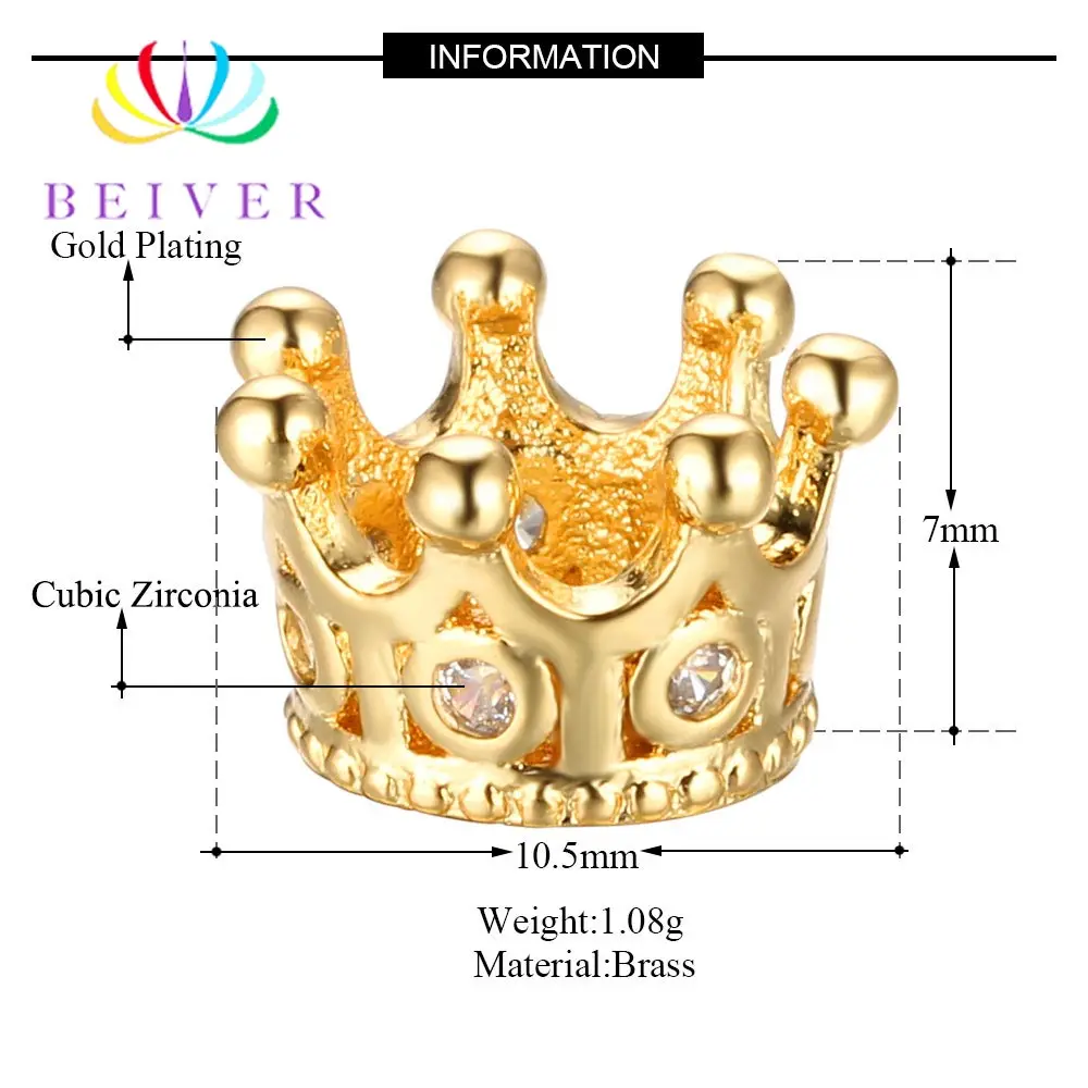 5 шт./лот 16 видов стилей CZ Корона Бусины DIY Медь Металл микро проложить кубический цирконий спейсер в виде короны бусины для бисерных мужчин браслет Beiver