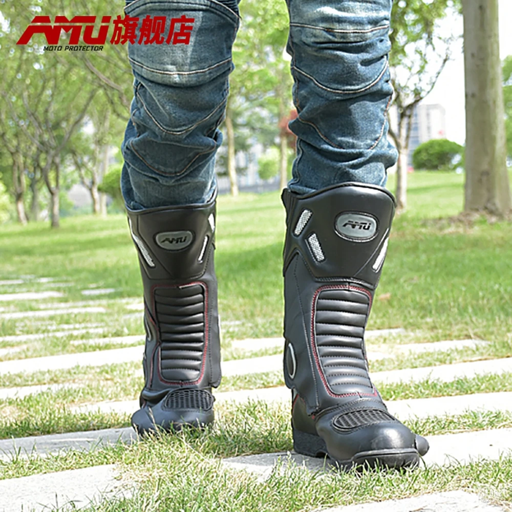 AMU/мотоциклетные ботинки для верховой езды; мужские кожаные ботинки для мотокросса; Botas Moto; мотоциклетная обувь; мотоциклетные ботинки с защитой