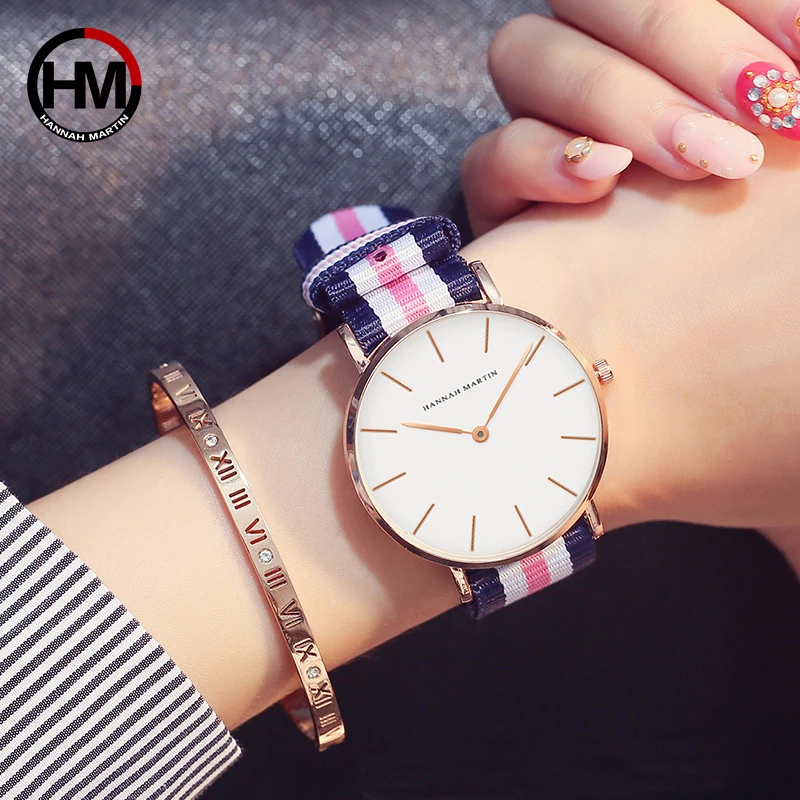

Hannah Martin Top Brand Fashion Women Watches Female Quartz Watch Ladies Ultra Thin Casual Nylon Strap Watch Women Clock 2018