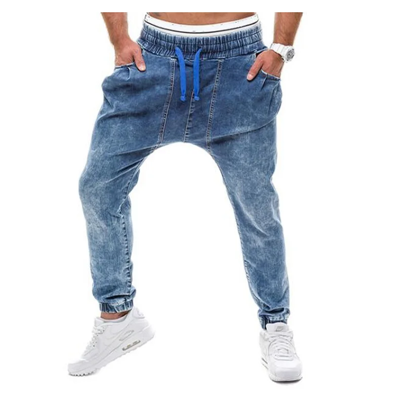 

Men Jeans Mens Harlan Denim Drop Crotch Jogger Pants Casual Jogging Jean Harem Pants with Pockets