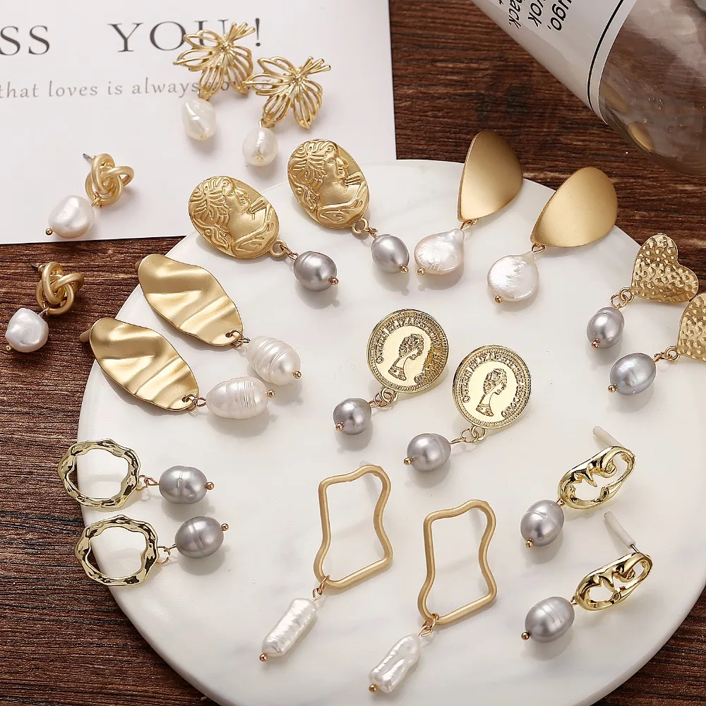 10 Style Geometric Pearl Long Drop Earrings For Women Girl Brincos Metal Dangle Earring Gold DIY Fashion Jewelry Christmas Gift
