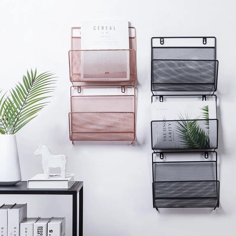 

Iron Art Magazine Rack Nordic Style Simple Book Shelf Modern Wall Storage Racks Wall Decoration Pendant Newspaper Hanging Holder