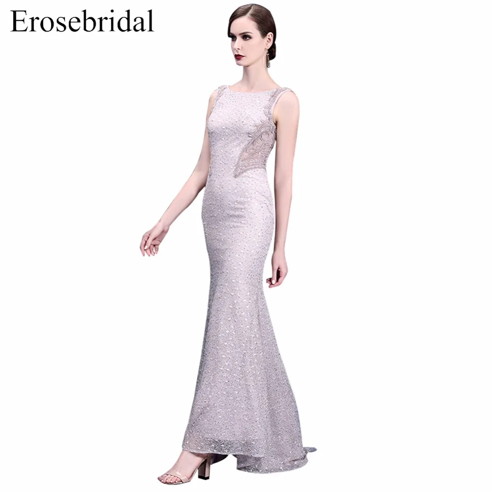 Красивые вечерние платья Erosebridal Русалка Пром Платье Бисер развертки Поезд Вырезать Назад vestido de festa