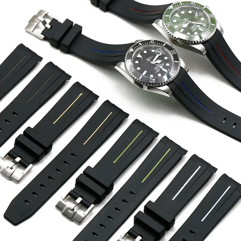 Silicone strap men's watch accessories pin buckle 20mm21mm for Rolex water ghost GMT rubber strap women's sports waterproof band