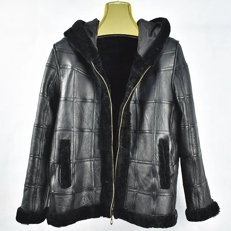 

2018new sheepskin lady with cap casual warm cashmere wool leather one