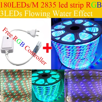 

Magic RGB LED Strip Light SMD2835 IP66 Waterproof LED Ribbon String 3LEDS Flowing water Smart Strip Lamp Kit + 220VController