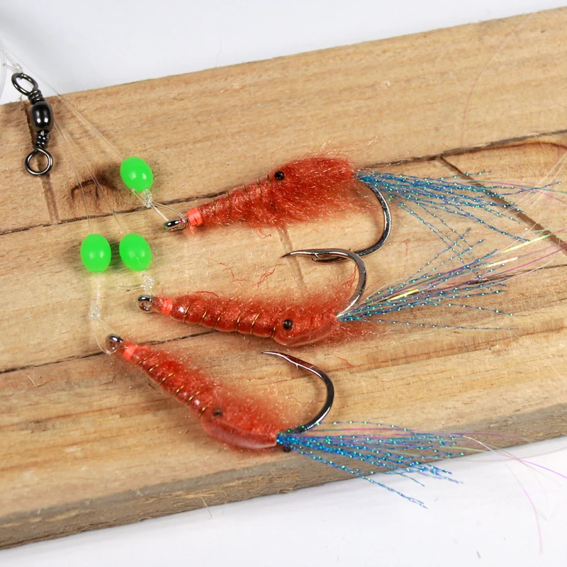 

5packs 4/0 Saltwater Fishing Rigs Orange Shrimp Rig Sabiki Flies for Perch Makerel