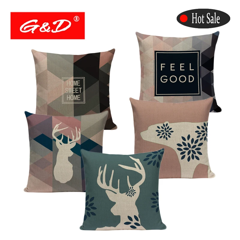 

New Geometric Cushion Covers Home Pillowcase Animal Deer Car Gaming Room Decoration Colorful Throw Pillows Print Funda Cojin