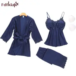 Fdfklak пижамы для женщин pijama сексуальное женское белье Пижама femme комплект из 3 предметов шелк домашняя одежда для женщин пижамы Весна-осень