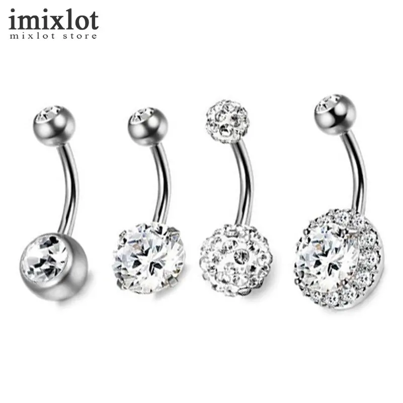 Imixlot 4 Pcs/Set Fashion Luxury White Zircon Navel Piercing Bell