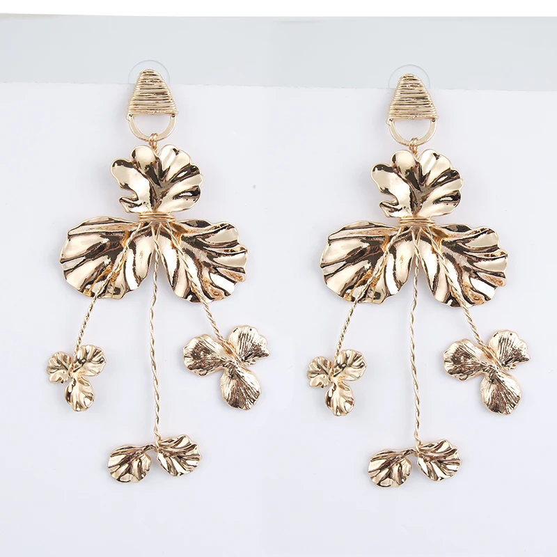 Fashion Leaf Big Earrings Women Accessories Statement Metal Leaves Drop