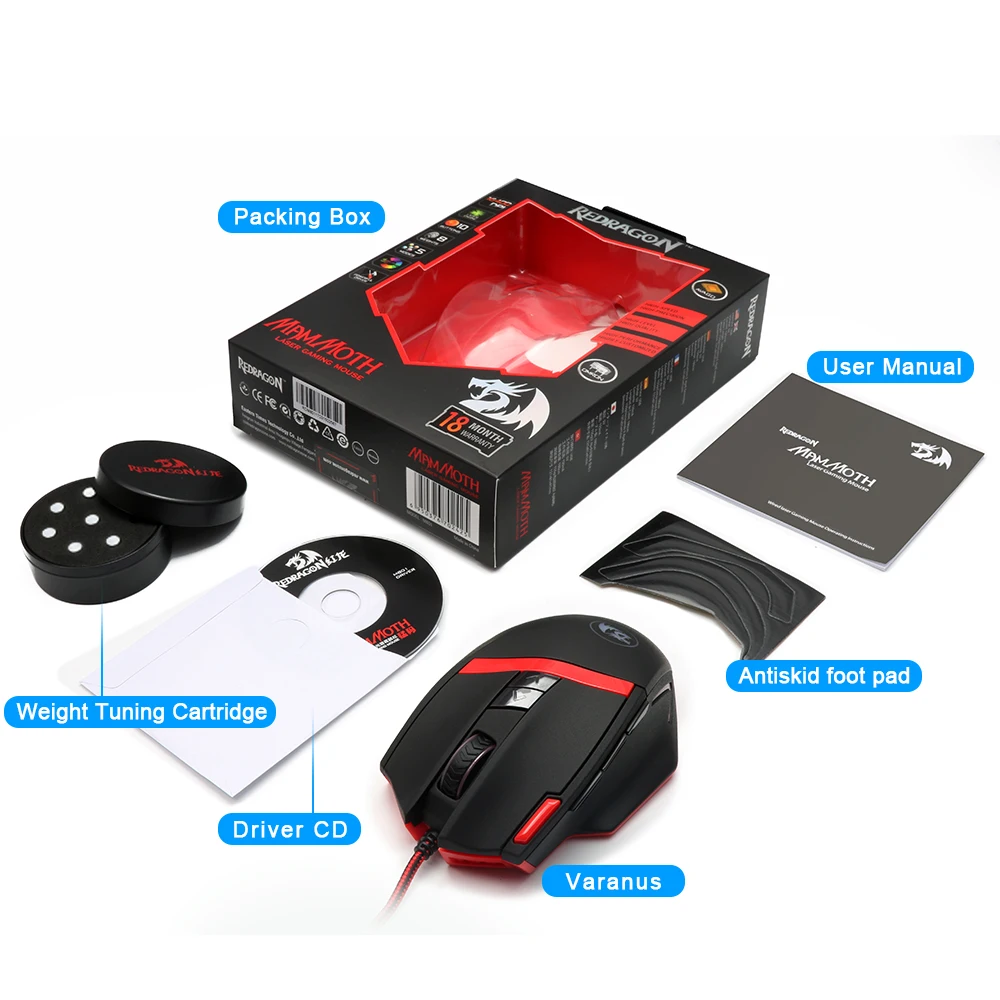Игровая мышь Redragon MAMMOTH M801 USB 16400 DPI 10 кнопок эргономичный программируемый для
