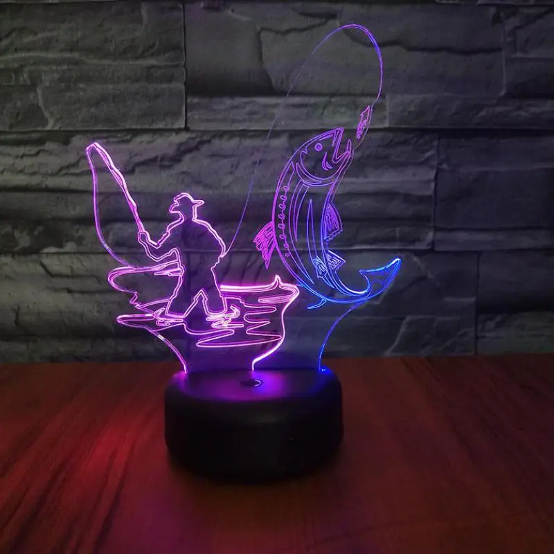 Рыбалка светодиодный 3d ночной Светильник визуальные Творческие Цвет Фул Usb