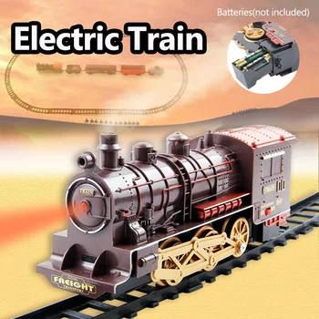 

Retro Classic Train Toy Set Electric Trains Vehicles Railway Motorized Train Track Set Model Toy Kids Toys for Children Gift