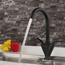 Xueqin Envío Libre Negro Doble Asa Cocina Níquel del Cepillo de Baño Del Fregadero Del Lavabo Grifo de Agua Fría Y Caliente Grifo Mezclador Grifo de Caño