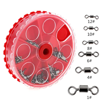 

75pcs Fishing Connector Hooks 1# 4# 6# 8# 10# 12# Ball Bearing Swivel Solid Rings with Ocean Boat Fishing Tackle box