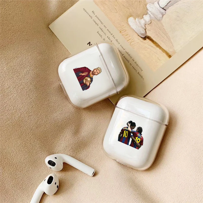 

Case For Airpods 2 1 Football Player Protective Cover Transparent PC Wireless Earphone Cases For Apple Airpods