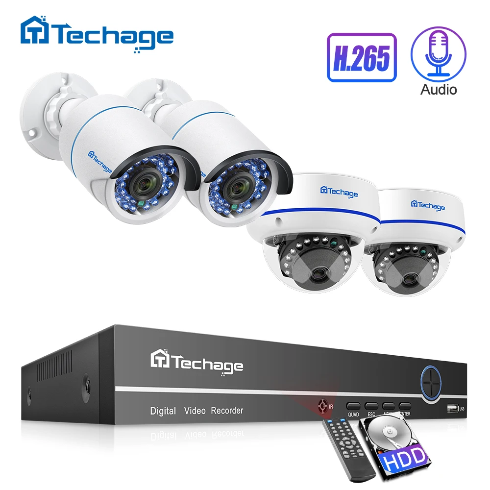 Tanie Techage H.265 8CH 1080P poe nvr zestaw system bezpieczeństwa cctv Dome kryty odkryty 2.0MP kamera audio P2P Onvif zestaw nadzoru wideo