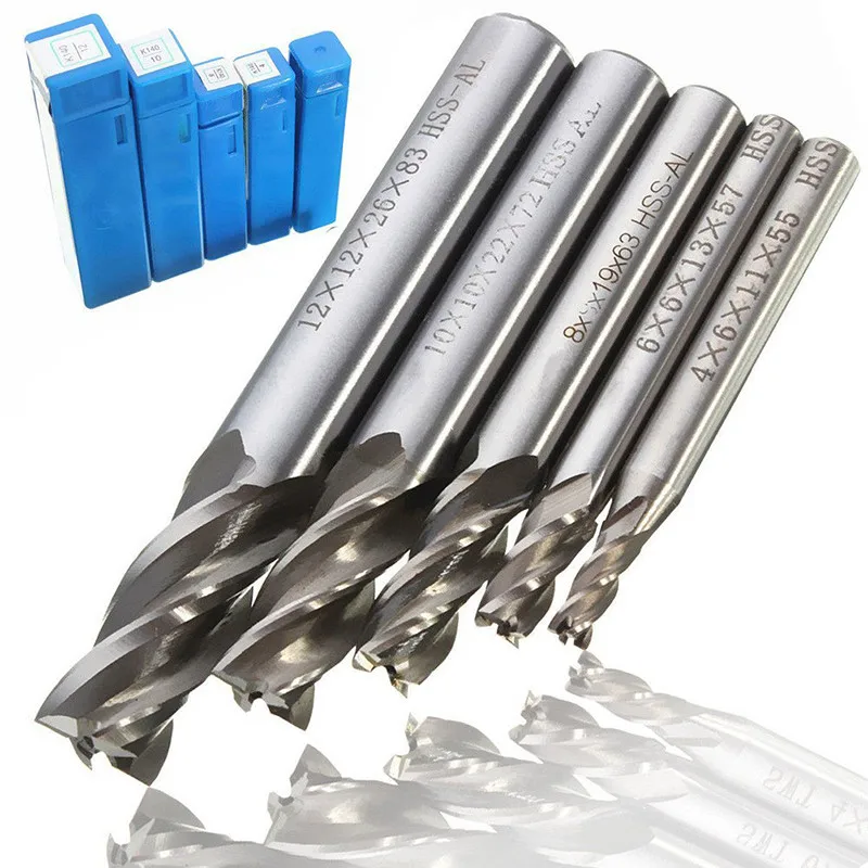 

Liplasting 5pcs/set Straight Shank End Mill Cutter 4 Flute HSS Drill Bit 4/6/8/10/12mm For CNC Milling Tool