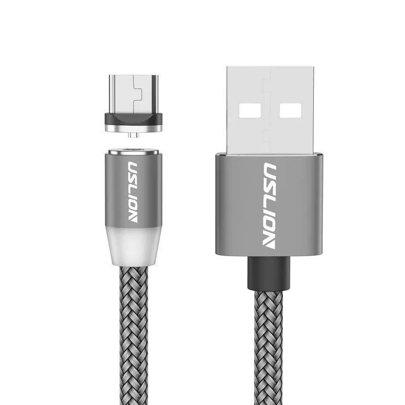 USLION 3M светодиодный магнитный кабель и кабель Micro USB и кабель usb type C с нейлоновой оплеткой type-C магнитное зарядное устройство для Iphone 7 X samsung S10 - Цвет: Gray