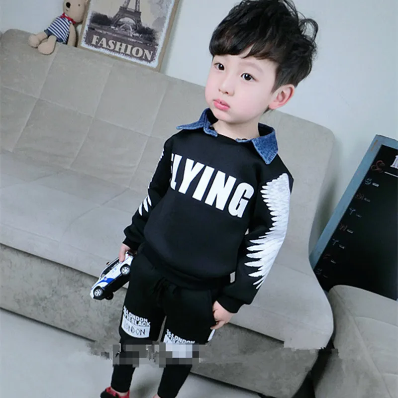 

1-5Years Toddler Boys Clothing Wing Design Black Color Tops + Personality Pants Spring Fashion 2pcs Kids Sets Vetement Garcon