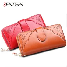 SENDEFN Vintage Fashion Women’s Genuine Leather Long Wallets Brand Designer Clutch Handbag Lady Party Card Holder Female Wallet