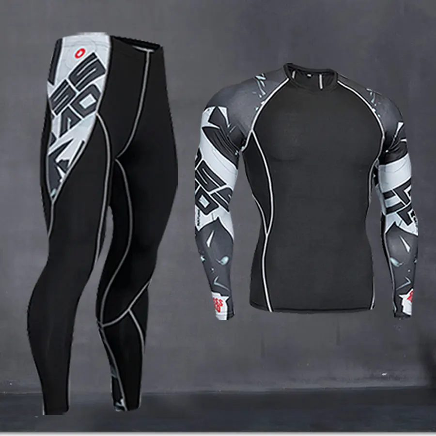 Термобелье, мужское длинное нижнее белье, компрессионная одежда, рубашка для фитнеса, мужская рубашка для бега, тренировочные штаны, термобелье - Цвет: sport suit 6