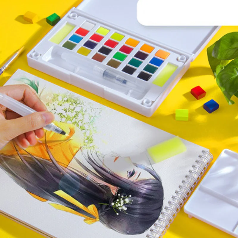 

12/18/24/36 Colors Portable Travel Solid Pigment Watercolor Paints Set With Water Color Brush Pen For Painting Nail Art Supplies