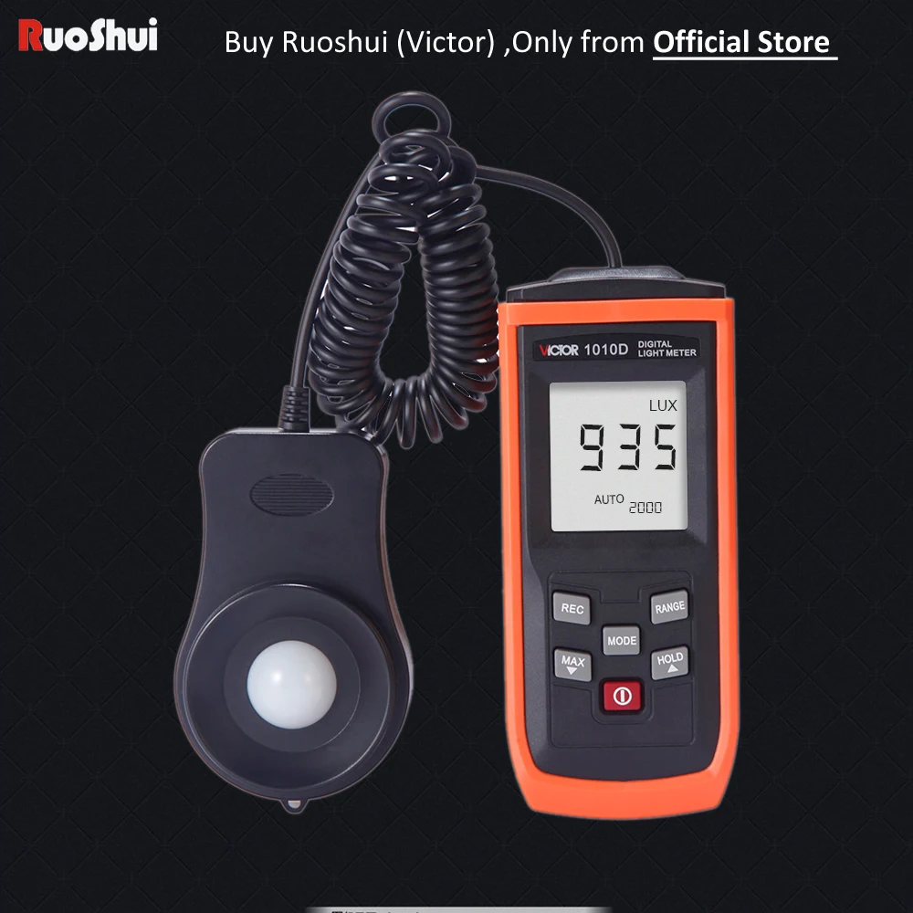 

1010D Digital Light Lux Meter Luxmeter Environmental Testing Luminometer Photometer with split Photodetector (Victory Ruoshui)