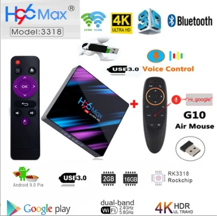 H96 max rk3318 ТВ приставка Android 9,0 Bluetooth 4,0 Rockchip 4 ядра 100m lan 4 Гб 64 Гб 2,4G/5G Wifi 4k 3D android медиаплеер - Цвет: 2G 16G G10