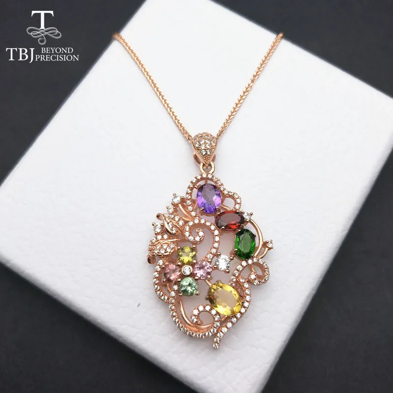 

TBJ ,S925 silver pendant with natural multi color tourmaline and fancy color natural gemstones amethyst citrine and chrome