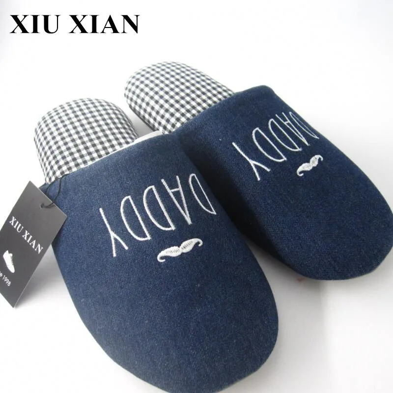 

Korean Spring Cover Toe Unisex Home Slippers Solid Letter Men Slippers Flats Couple Indoor Shoes Flat Fabric Upper Floor Slipper