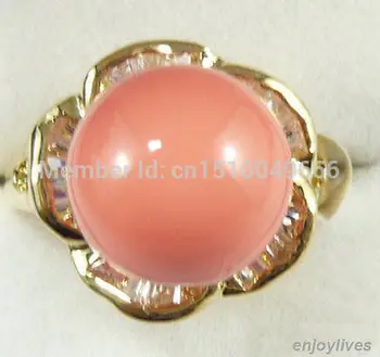 

FREE SHIPPING >>>Pink Coral Yellow Plated Crystal Flower Ring Size: 7.8.9