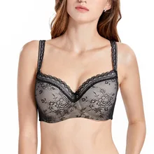 Женский кружевной Бюстгальтер-балконет на косточках с слегка мягкими чашечками, большие размеры 34-44 B C DD E